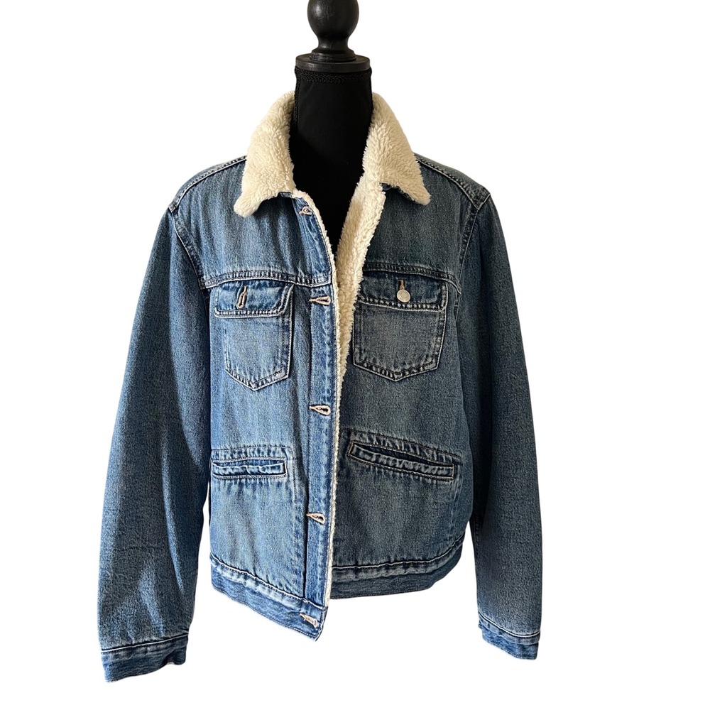 Gap Womens Sherpa Lined Denim Trucker Jacket XL Blue Winter Jacket